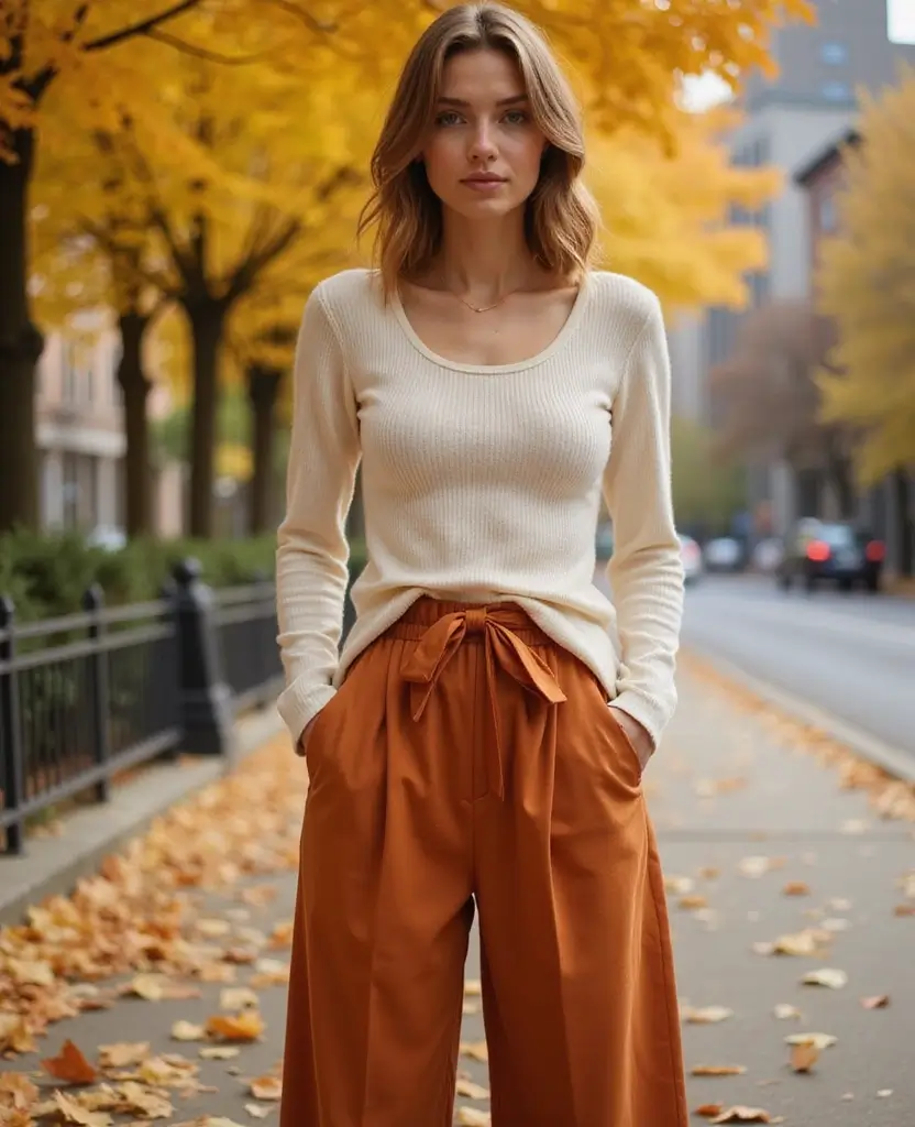 22 Autumn Outfit Ideas for Cozy Vibes - 14. Wide-Leg Culottes with a Fitted Top
