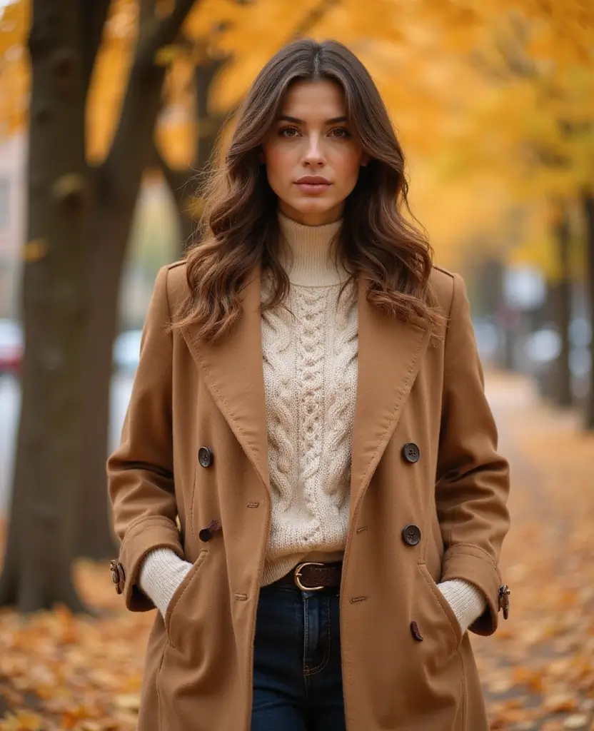 22 Autumn Outfit Ideas for Cozy Vibes - 16. Classic Trench Coat with Knitwear