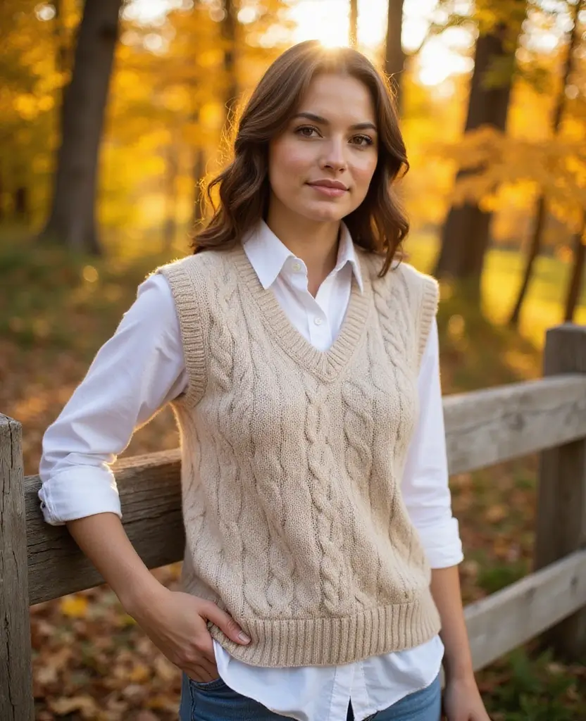 22 Autumn Outfit Ideas for Cozy Vibes - 17. Sweater Vest with a Collared Shirt