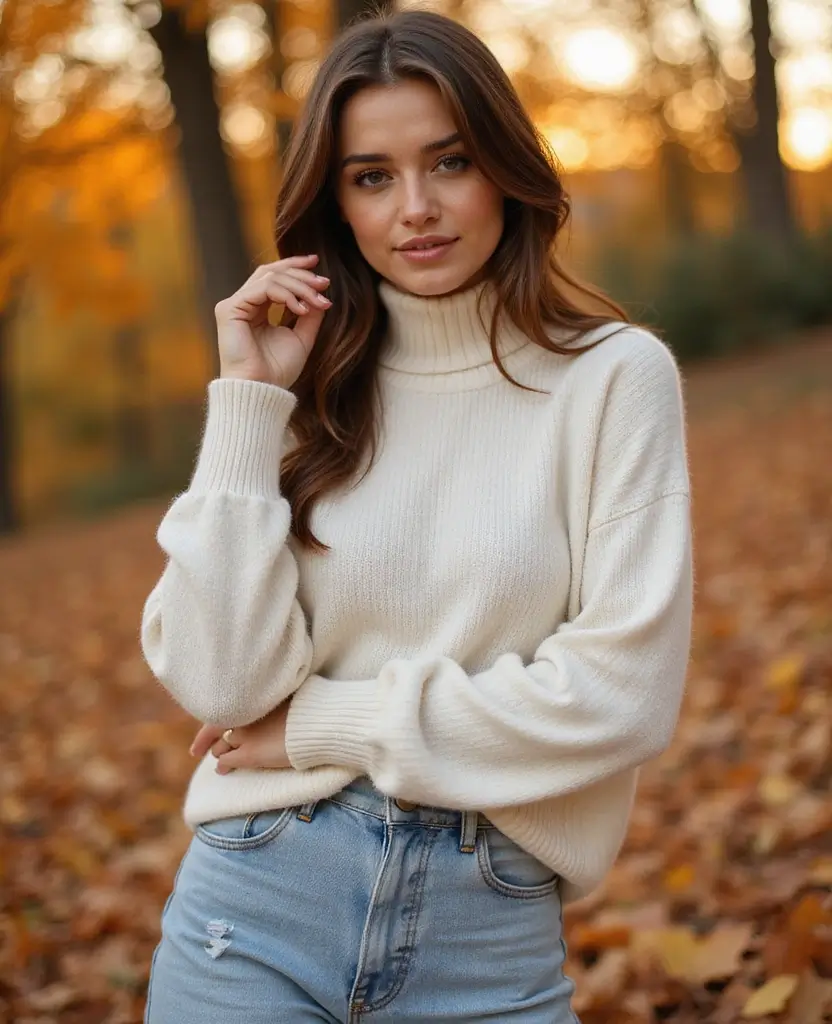 22 Autumn Outfit Ideas for Cozy Vibes - 3. Turtleneck Sweater with High-Waisted Jeans