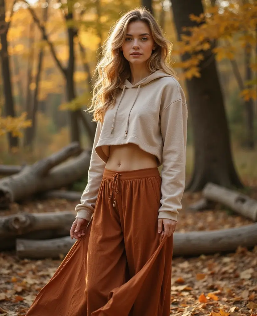 22 Autumn Outfit Ideas for Cozy Vibes - 7. Cropped Hoodie with a Long Maxi Skirt