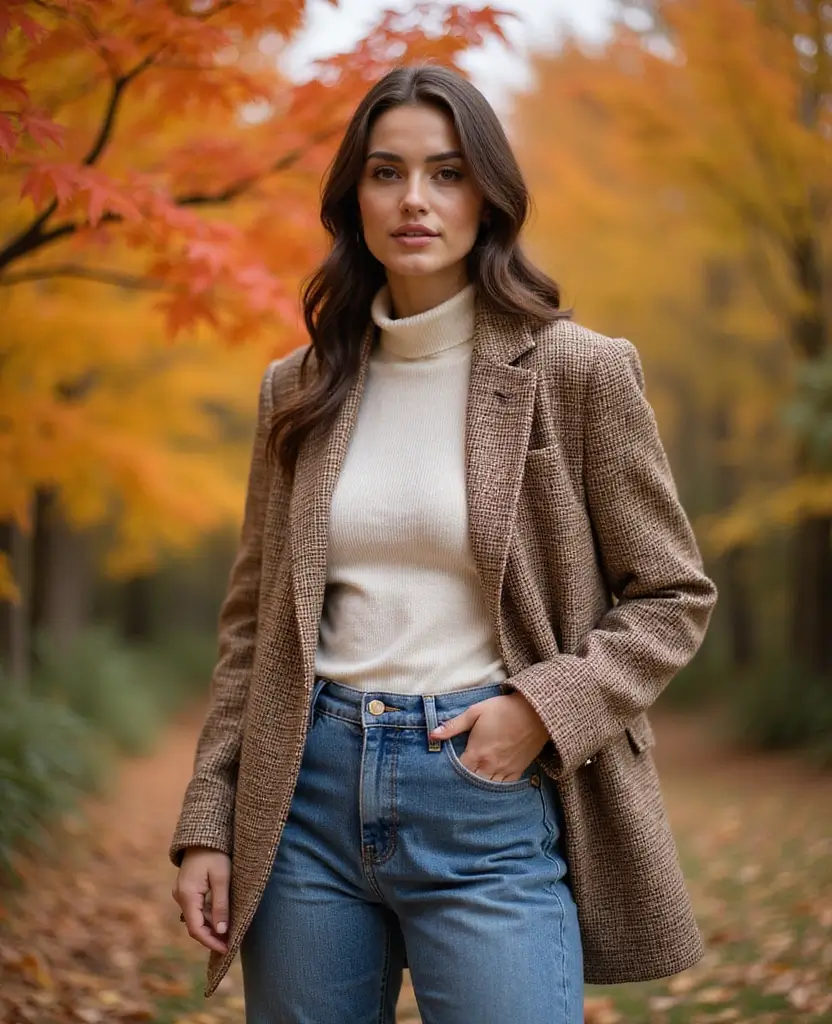 22 Autumn Outfit Ideas for Cozy Vibes - 8. Oversized Blazer with a Turtleneck and Jeans