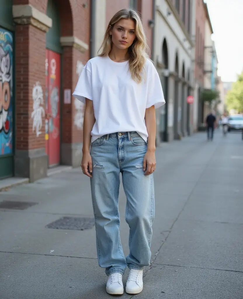 22 Baggy Jeans Outfit Ideas for Effortless Cool - 1. The Classic Tee Look