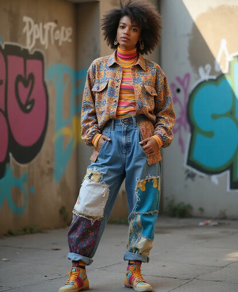 22 Baggy Jeans Outfit Ideas for Effortless Cool - 15. Mixing Patterns and Textures