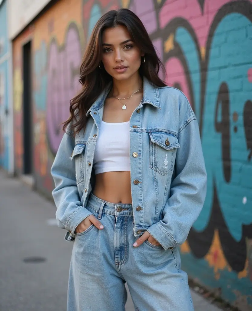 22 Baggy Jeans Outfit Ideas for Effortless Cool - 5. The Denim-on-Denim Trend