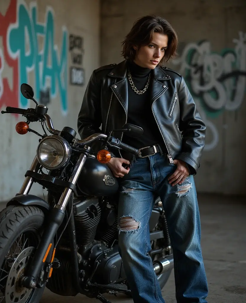 22 Baggy Jeans Outfit Ideas for Effortless Cool - 7. Edgy with Leather Jacket