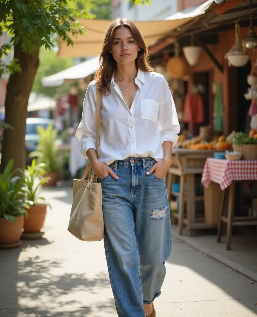 22 Baggy Jeans Outfit Ideas for Effortless Cool - 8. Effortless with a Button-Up Shirt