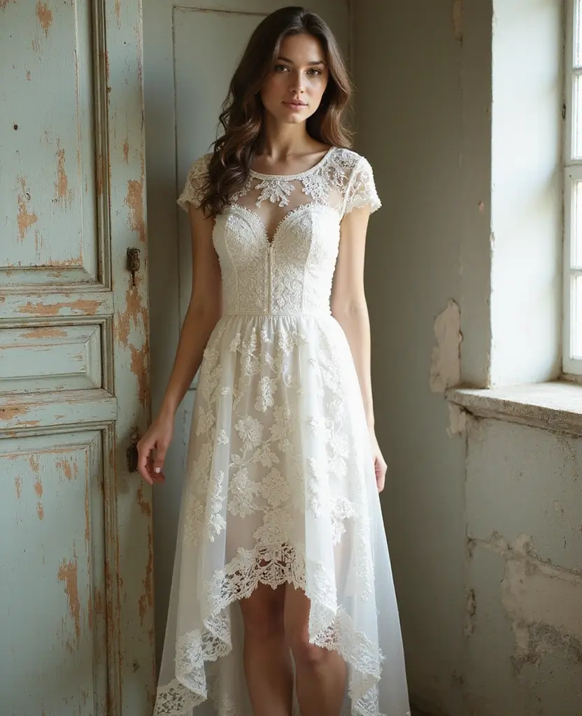 22 Boho Wedding Dresses for Free-Spirited Brides - 6. High-Low Lace Dress