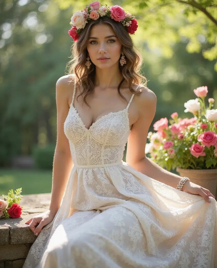 22 Boho Wedding Dresses for Free-Spirited Brides - 9. Lace Overlay Fit-and-Flare Dress
