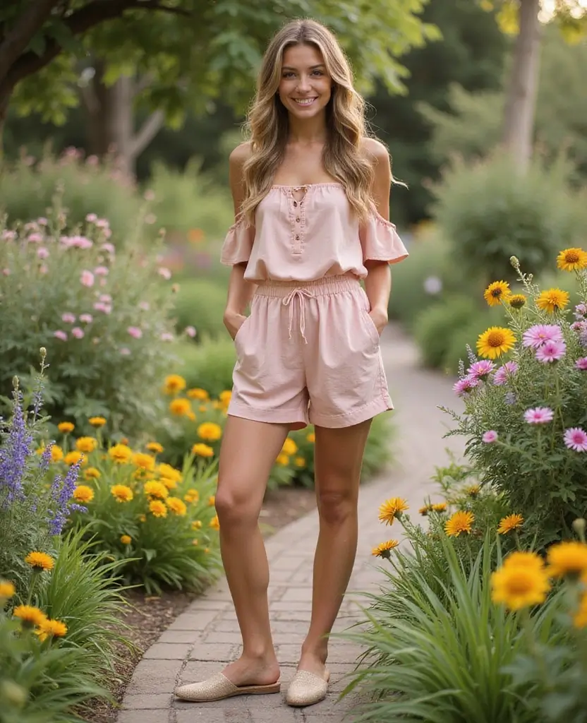 22 Casual Outfit Ideas for Laid-Back Days - 12. Eco-Conscious Romper with Slip-On Shoes