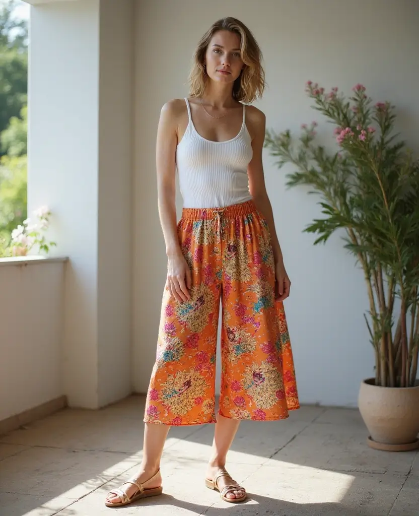 22 Casual Outfit Ideas for Laid-Back Days - 15. Vintage Inspired Culottes with a Fitted Top