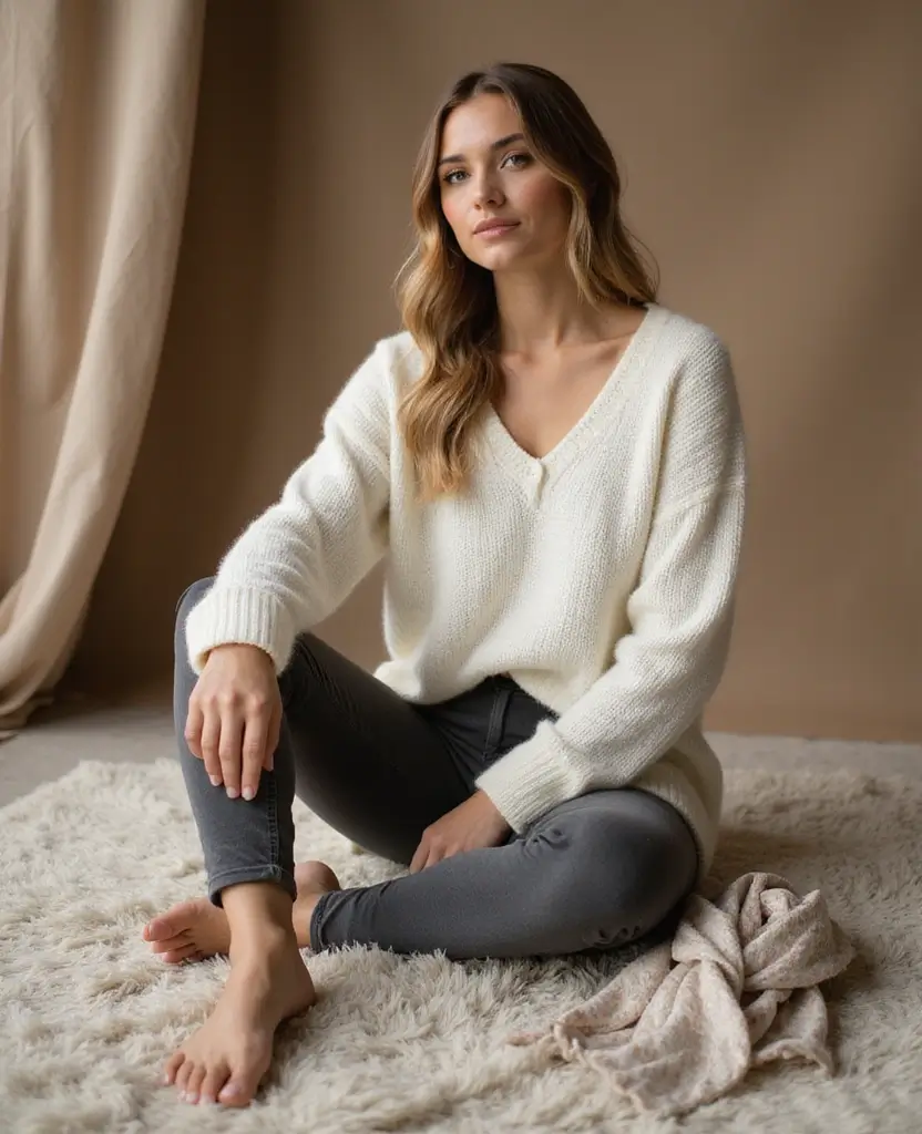 22 Casual Outfit Ideas for Laid-Back Days - 4. Bamboo Knit Sweater with Leggings