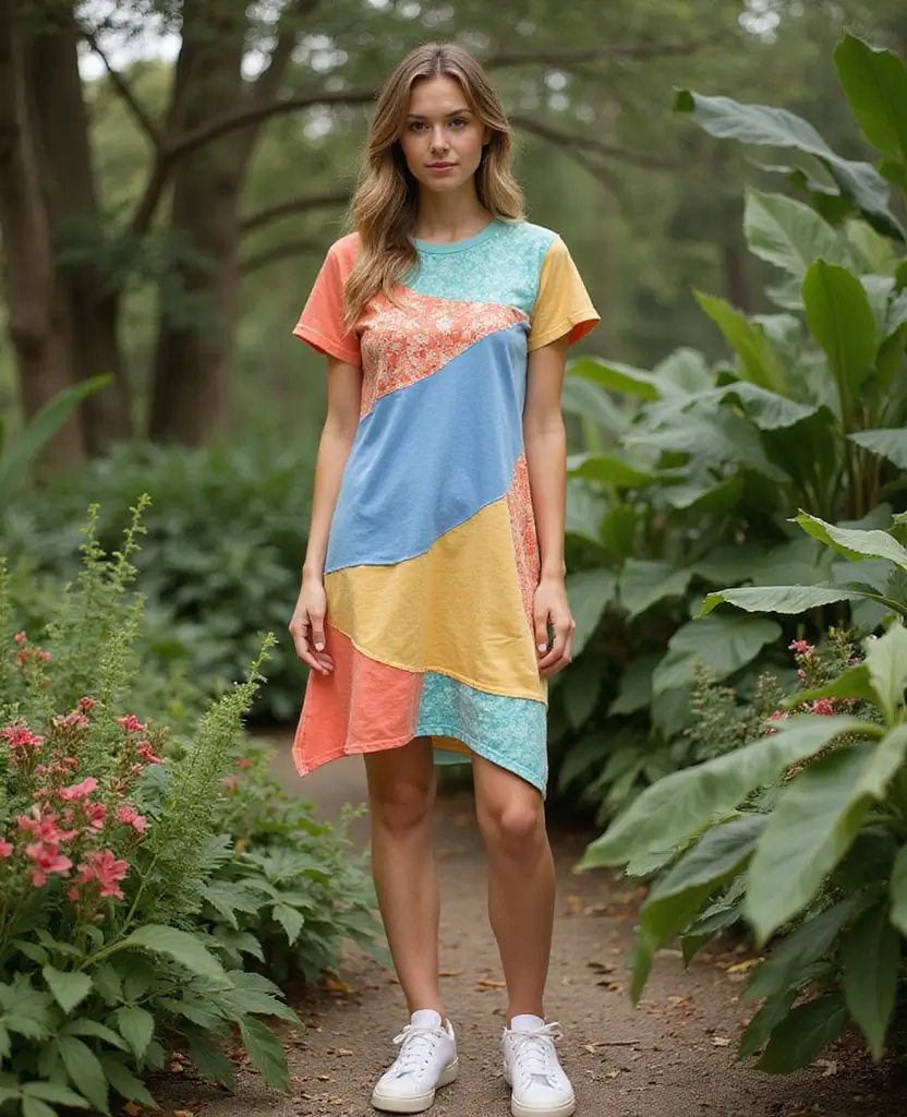 22 Casual Outfit Ideas for Laid-Back Days - 6. Upcycled T-shirt Dress with Sneakers