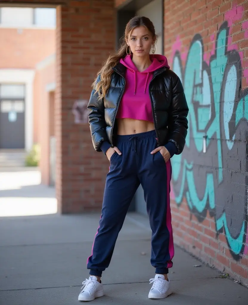 22 Cold Weather Outfit Ideas That Are Still Cute - 17. Sporty Tracksuit and Fashion Jacket