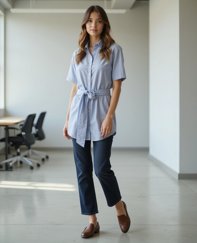 22 Dress and Boots Combos That Are Totally On-Trend - 10. Shirt Dress with High-Waisted Jeans