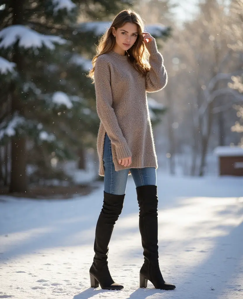 22 Dress and Boots Combos That Are Totally On-Trend - 11. Sweater Dress with Thigh-High Boots