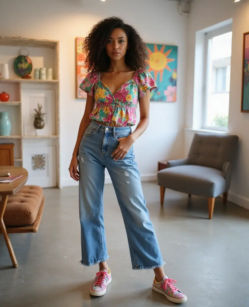 22 Dress and Boots Combos That Are Totally On-Trend - 17. Printed Dress with Mom Jeans