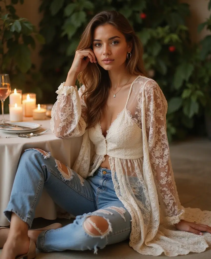 22 Dress and Boots Combos That Are Totally On-Trend - 18. Lace Dress Over Boyfriend Jeans
