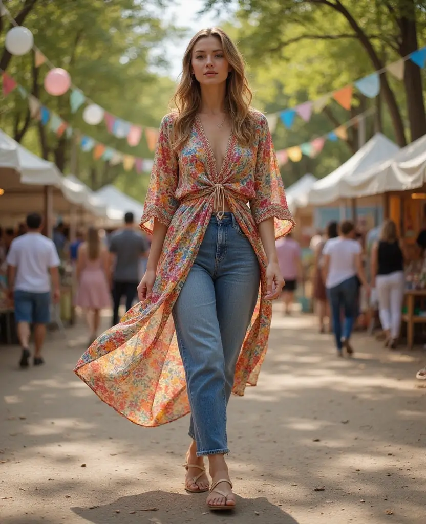 22 Dress and Boots Combos That Are Totally On-Trend - 20. Kimono Dress Over Straight Jeans