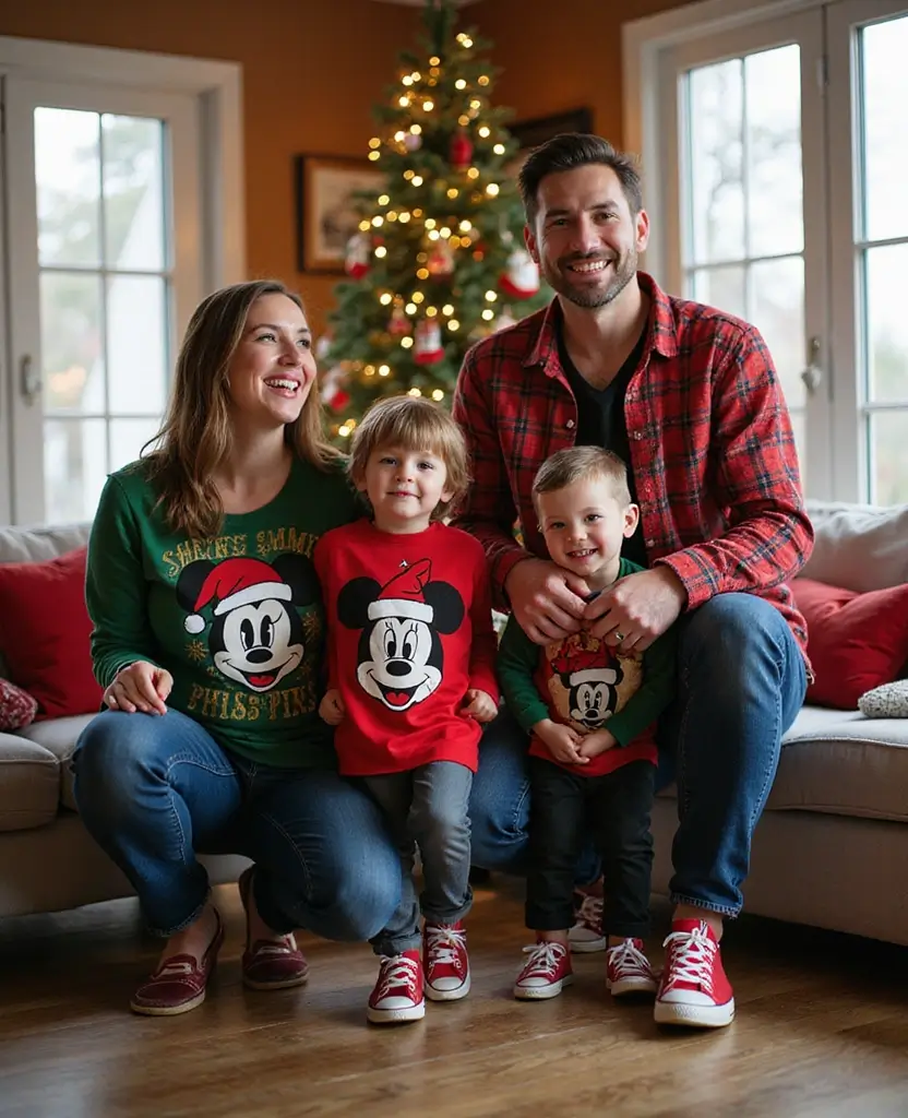 22 Matching Disney Shirt Ideas for Magical Moments - 10. Disney Holiday Family Outfits