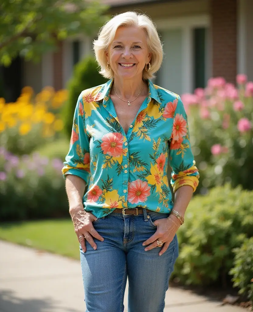 22 Modern Outfits for Women Over 50 to Look Fabulous - 16. Playful Prints