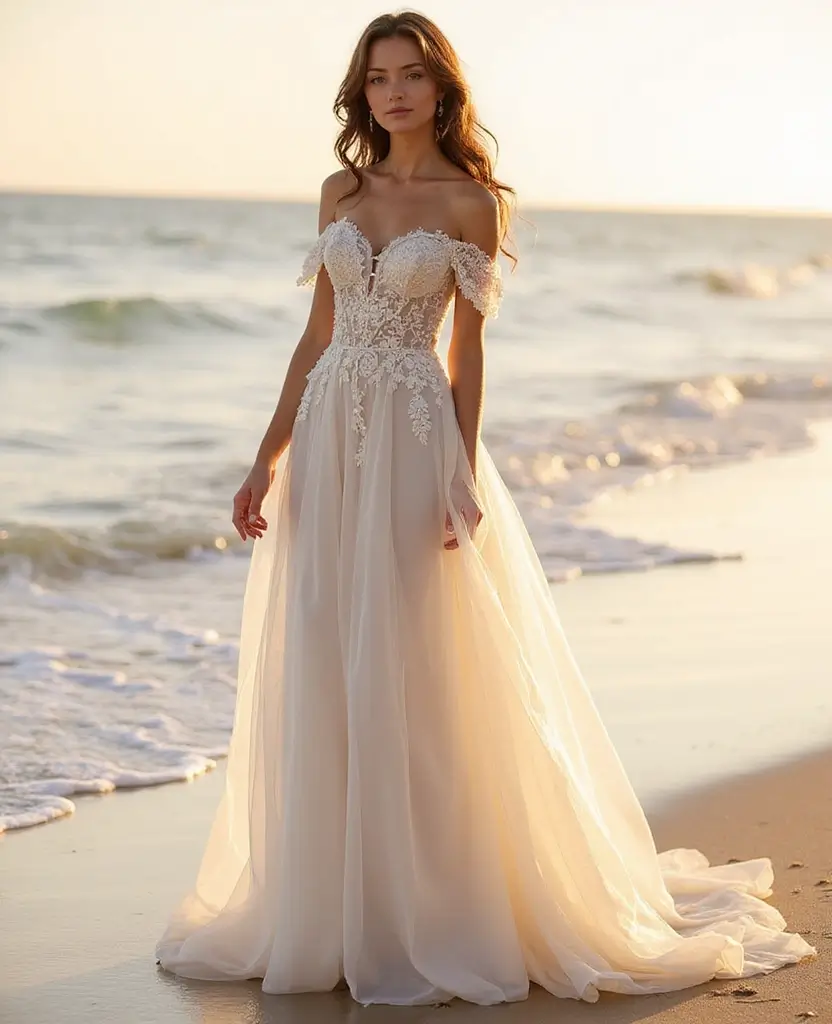 22 Off-the-Shoulder Wedding Dresses for a Romantic Look - 10. Sheer Panels