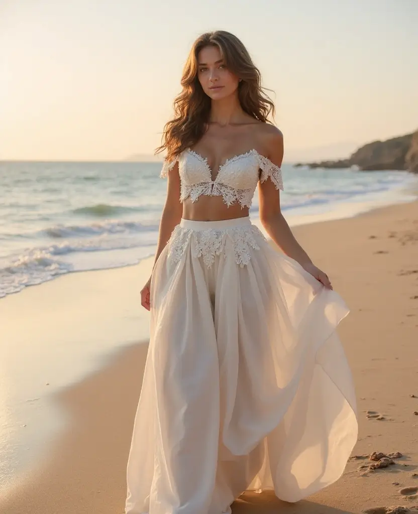 22 Off-the-Shoulder Wedding Dresses for a Romantic Look - 12. Two-Piece Wonder