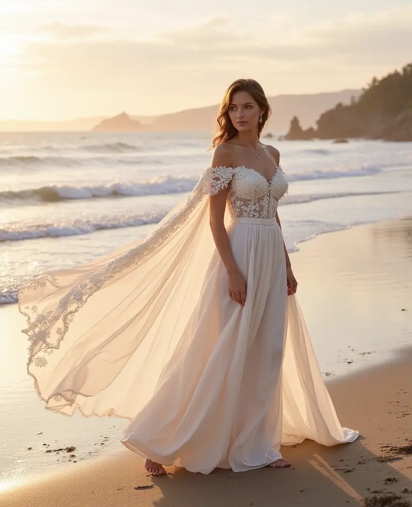 22 Off-the-Shoulder Wedding Dresses for a Romantic Look - 20. Ethereal Capes
