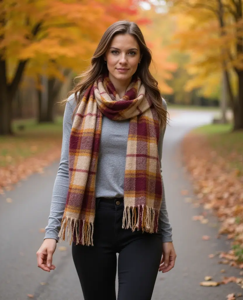 22 Outfit Ideas for Every Occasion: Athleisure Leggings Styles for Transitional Seasons - 17. Casual Layering with Scarf