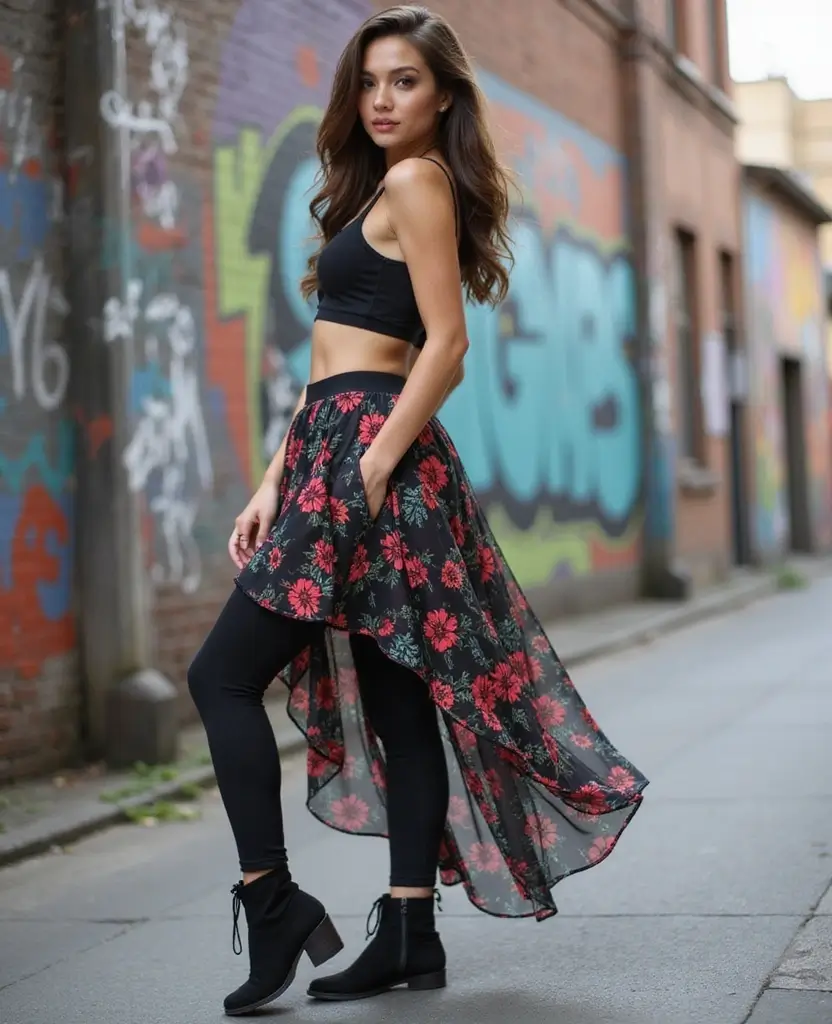 22 Outfit Ideas for Every Occasion: Athleisure Leggings Styles for Transitional Seasons - 20. Fashion-Forward Looks with Layered Skirts