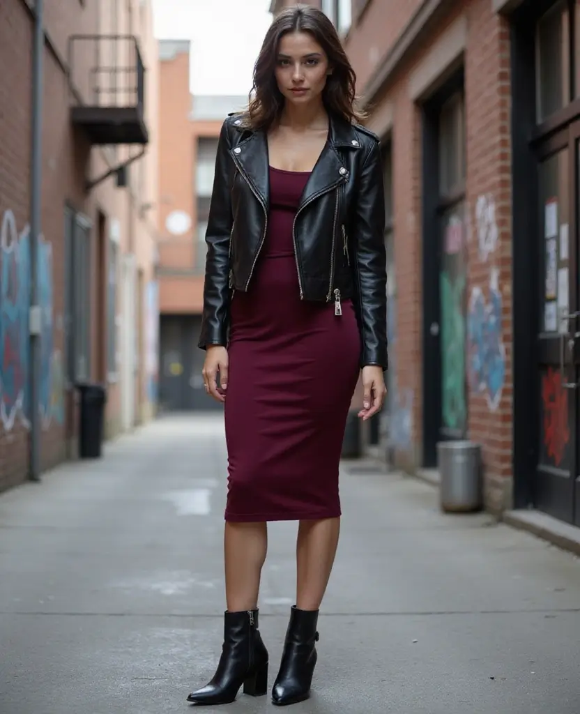 22 School Outfit Ideas for Every Dress Code - 14. Trendy Biker Jacket Over a Dress