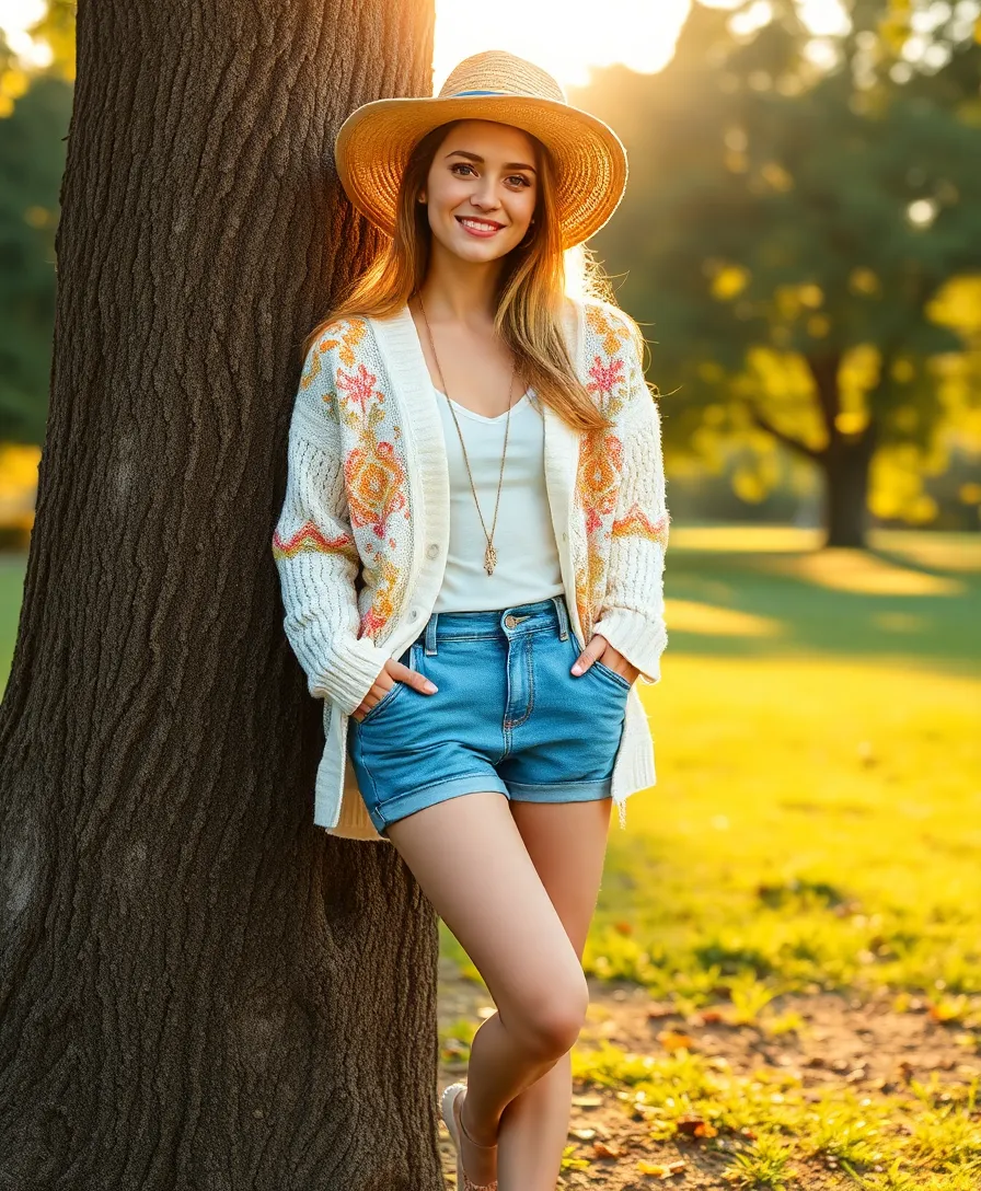 22 School Summer Outfit Ideas for Trendy Teens - 22. Relaxed Fit Shorts with a Vintage Cardigan