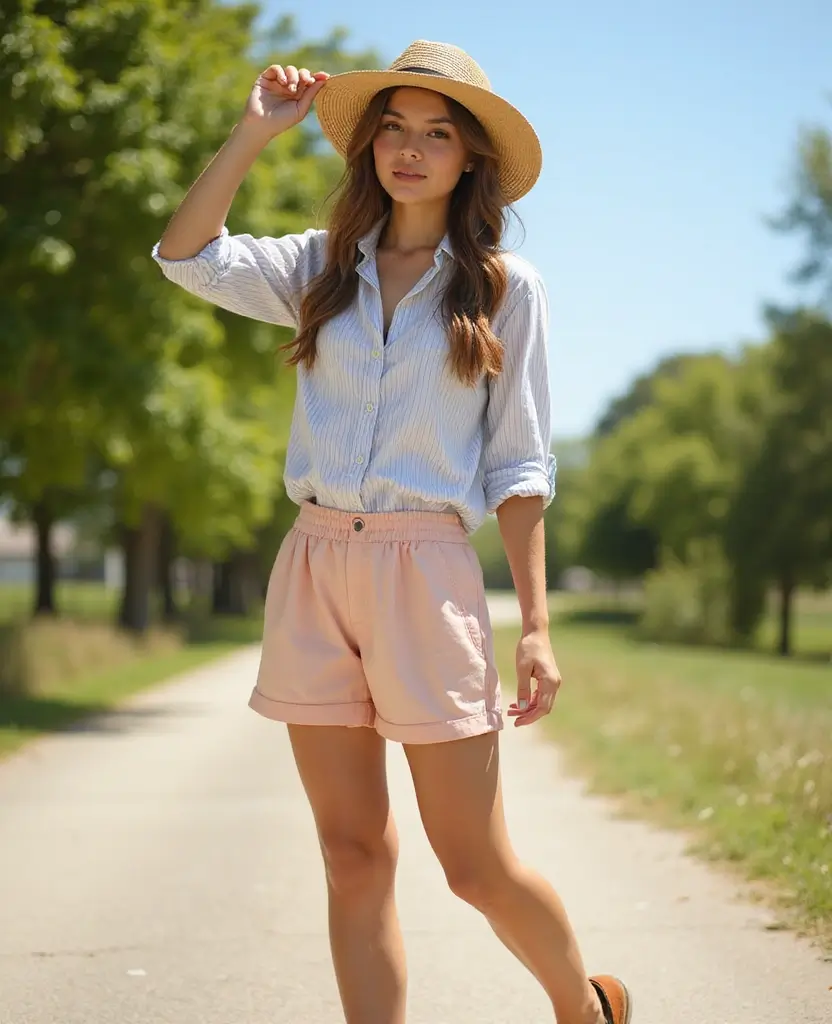 22 School Summer Outfit Ideas for Trendy Teens - 4. Pleated Shorts with a Button-Up Shirt