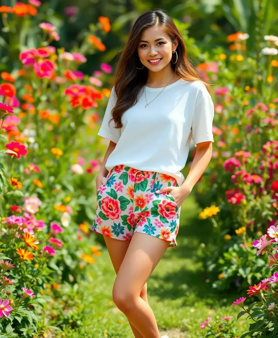 22 School Summer Outfit Ideas for Trendy Teens - 6. Floral Print Shorts with a Simple Tee