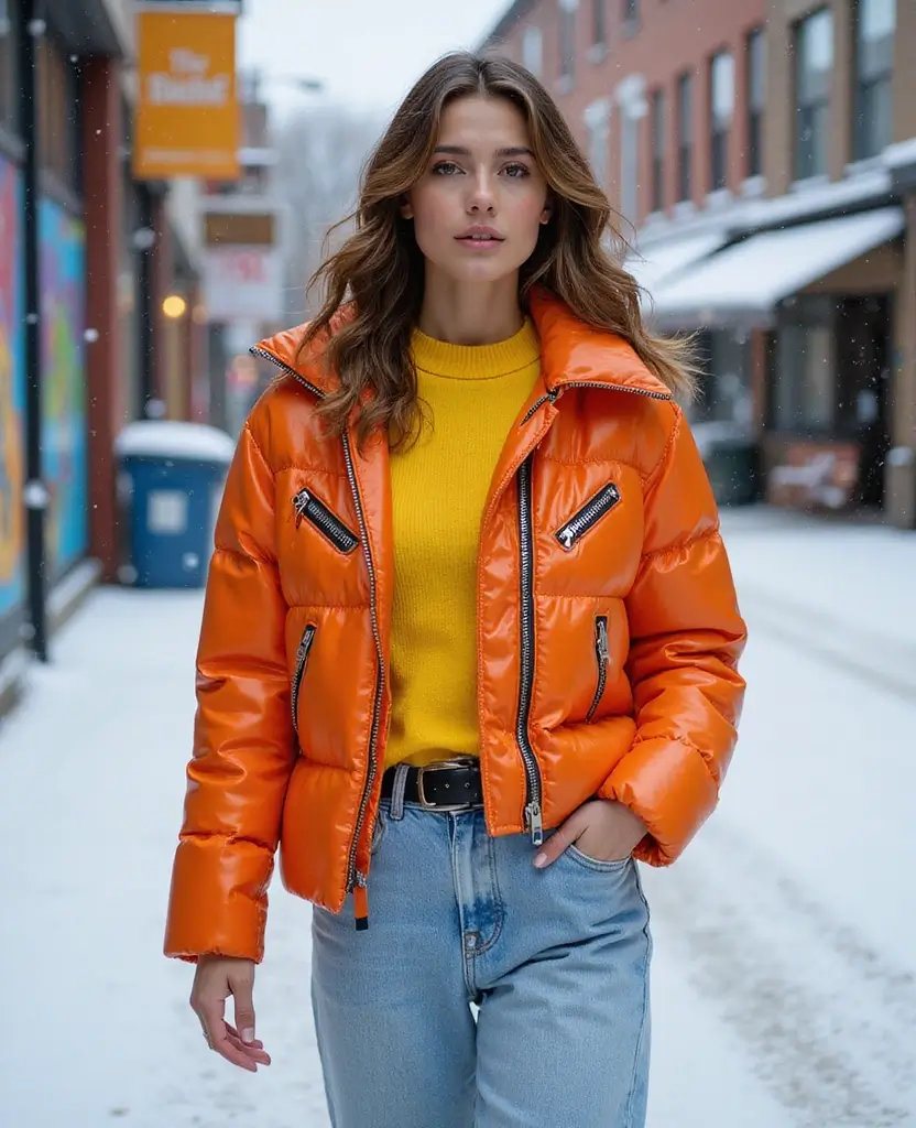22 Simple Outfit Ideas That Still Turn Heads - 12. Colorful Puffer Jacket with Baggy Jeans