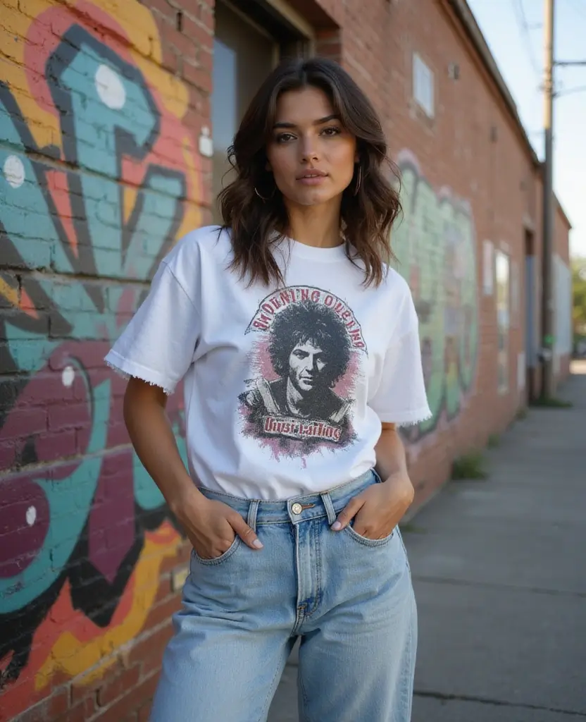 22 Simple Outfit Ideas That Still Turn Heads - 20. Vintage Band Tee and Baggy Jeans