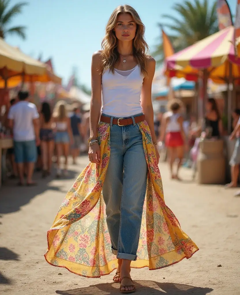 22 Simple Outfit Ideas That Still Turn Heads - 21. Bohemian Maxi Skirt and Baggy Jeans