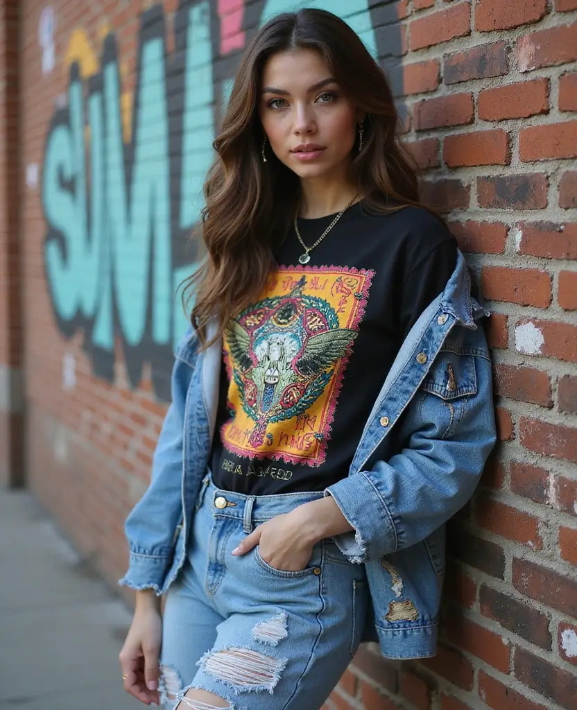 22 Simple Outfit Ideas That Still Turn Heads - 3. Graphic Tee and Layered Denim