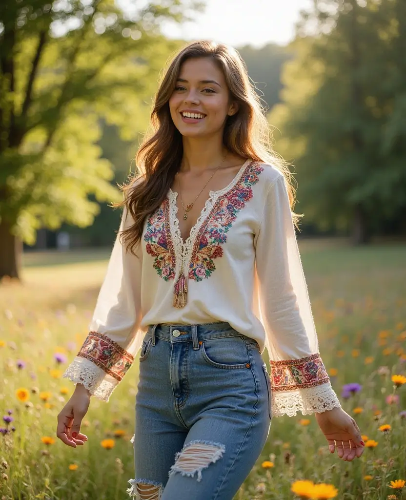 22 Simple Outfit Ideas That Still Turn Heads - 7. Bohemian Vibes with a Flowing Top