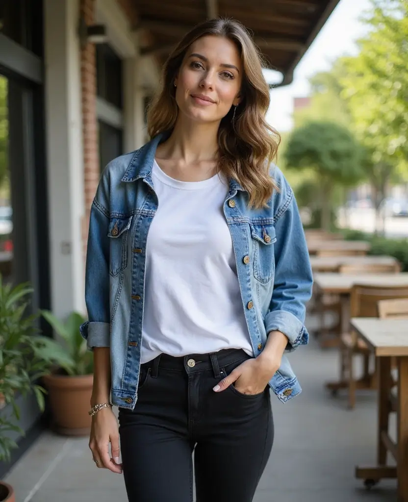 22 Summer Outfit Ideas for Hot Days - 1. Classic White T-Shirt and Denim Jacket