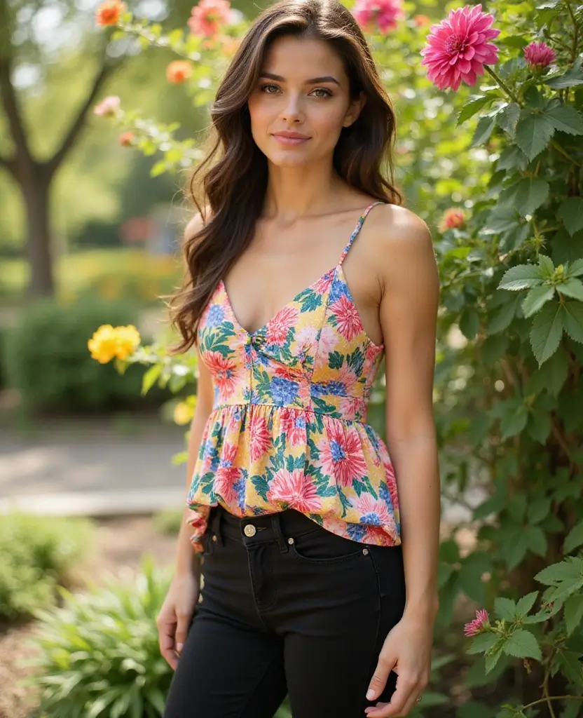 22 Summer Outfit Ideas for Hot Days - 9. Colorful Sundress Over Black Jeans