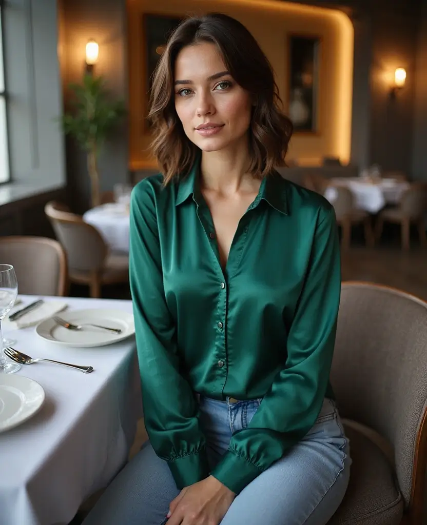 22 Ways to Style Jeans: Fresh Outfit Ideas for Women - 17. Silk Blouse and Straight-Leg Jeans