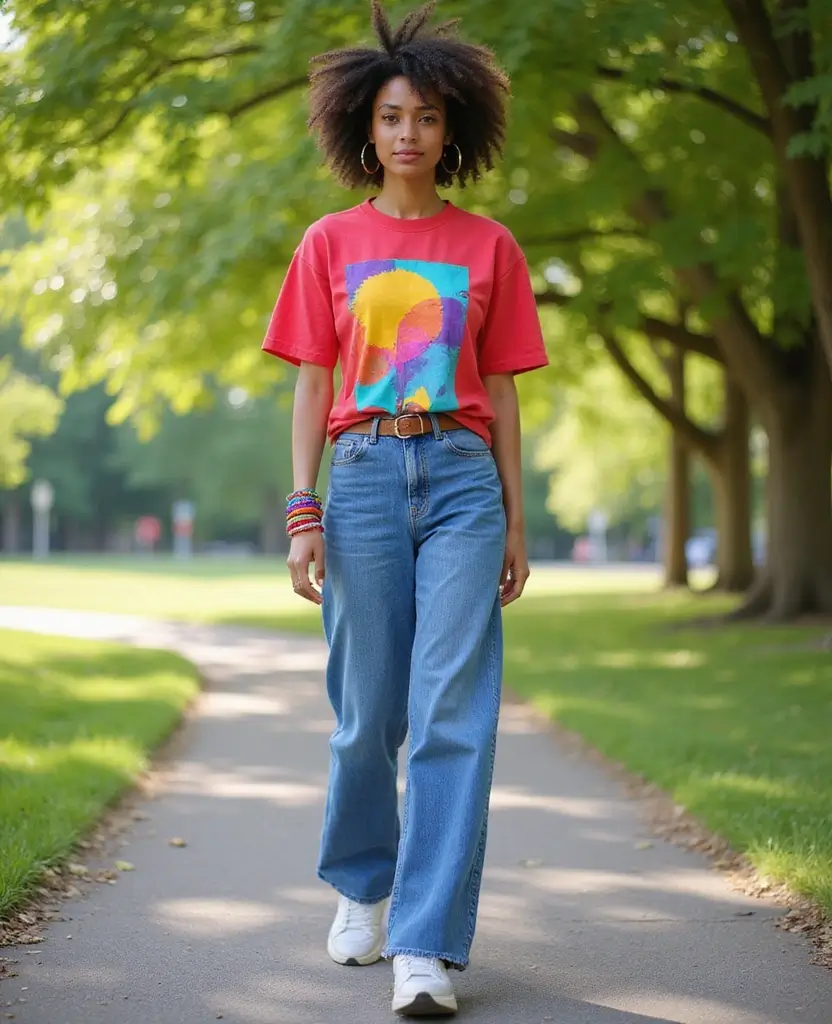 22 Ways to Style Jeans: Fresh Outfit Ideas for Women - 3. Graphic Tee and Wide-Leg Jeans