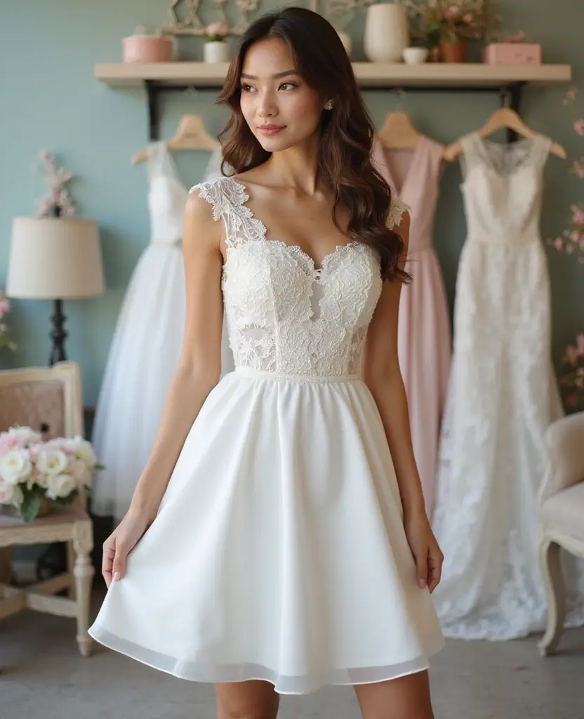 22 Wedding Dresses for Curvy Brides That Wow - 12. Timeless Tea-Length Styles