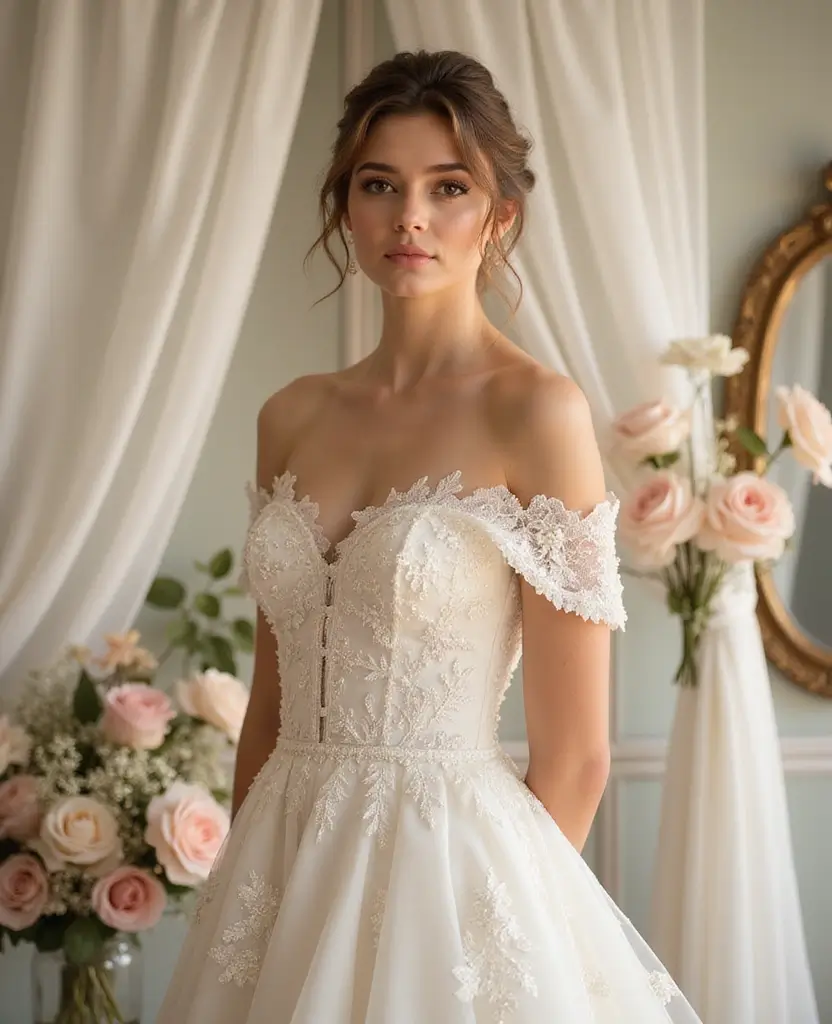 22 Wedding Dresses for Curvy Brides That Wow - 2. Gorgeous Off-the-Shoulder Styles