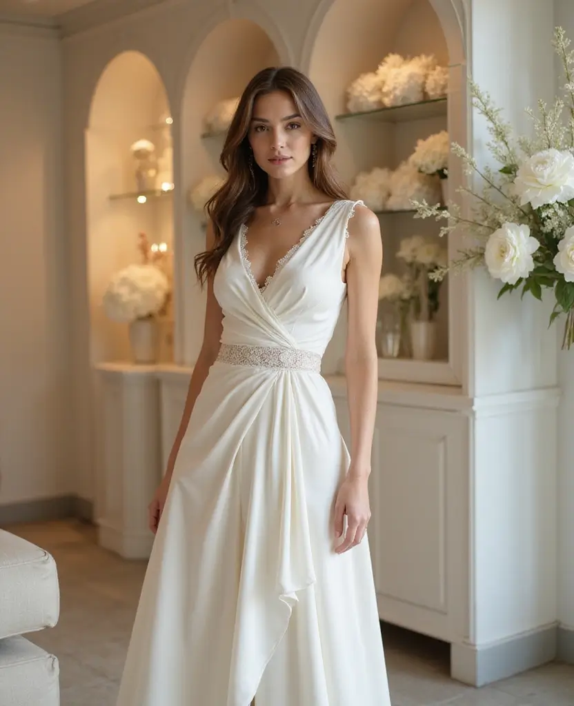 22 Wedding Dresses for Curvy Brides That Wow - 21. Beautiful Drape and Asymmetry