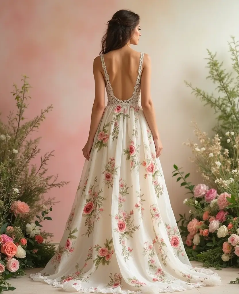22 Wedding Dresses for Curvy Brides That Wow - 22. Whimsical Floral Patterns