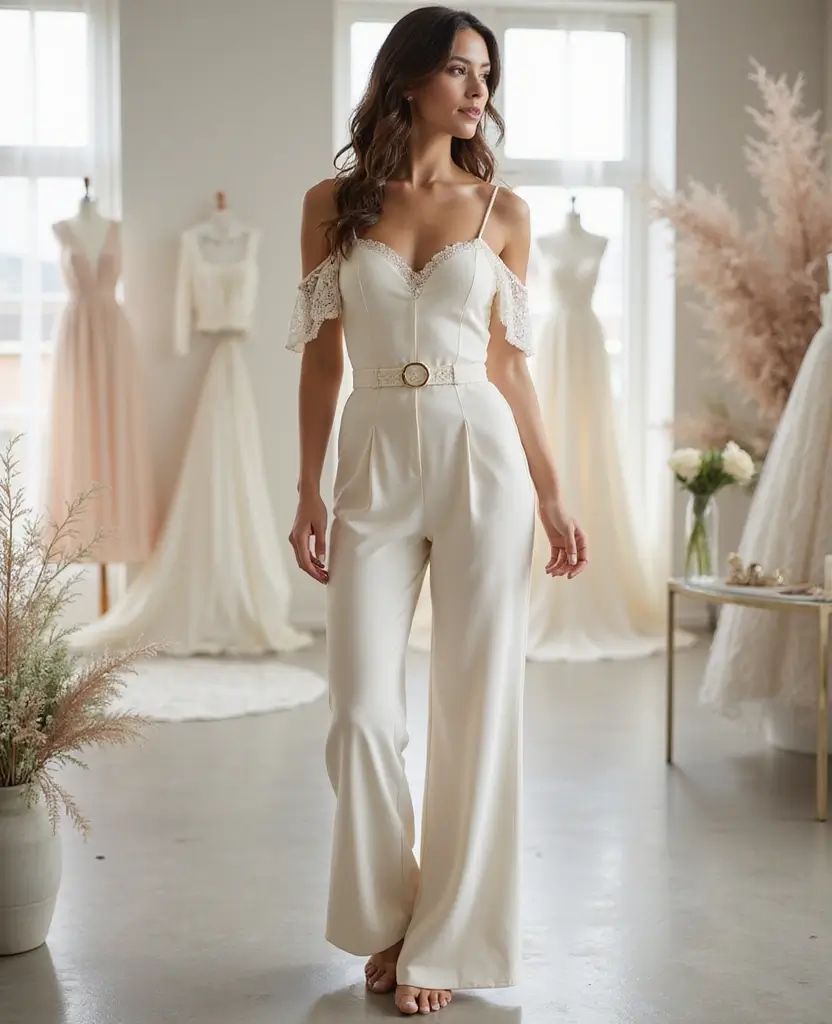 22 Wedding Dresses for Curvy Brides That Wow - 8. Stylish Jumpsuits for a Modern Twist