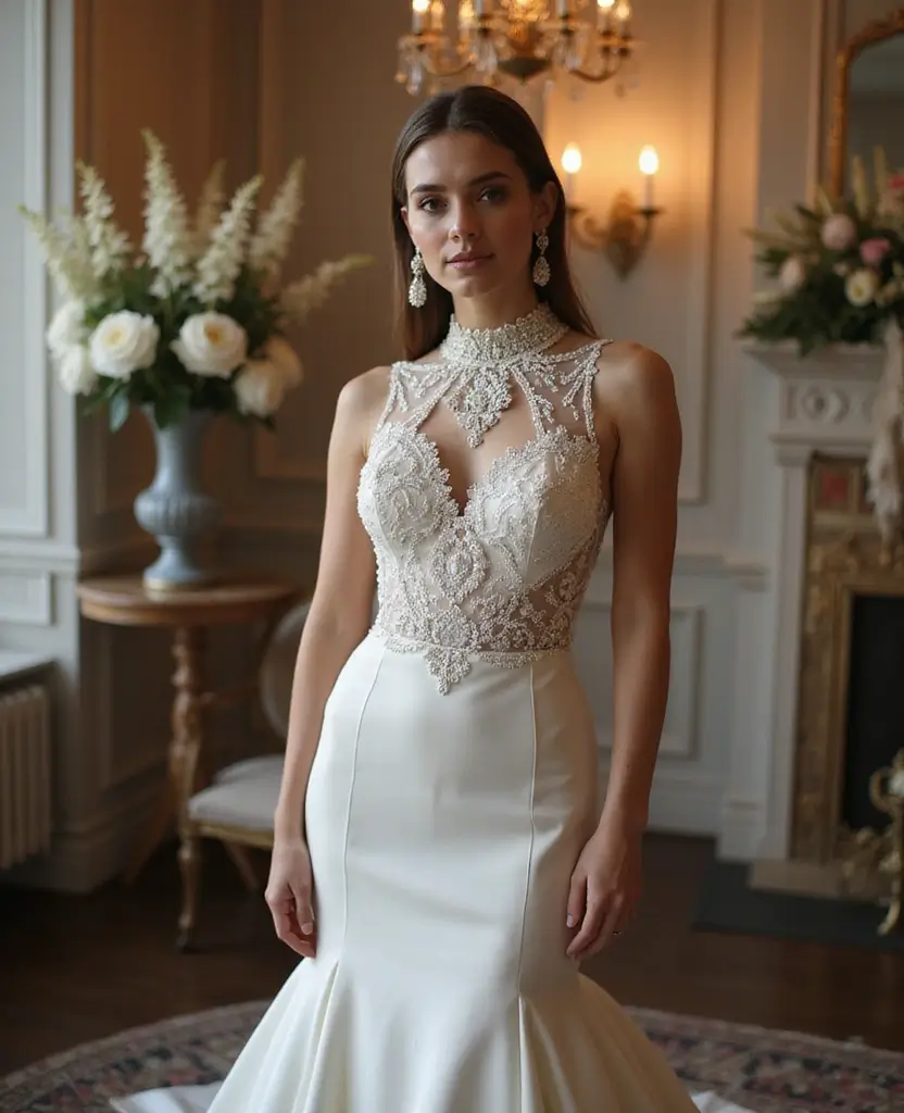 22 Wedding Dresses for Short Brides That Elongate Your Figure - 6. High Neck Elegance