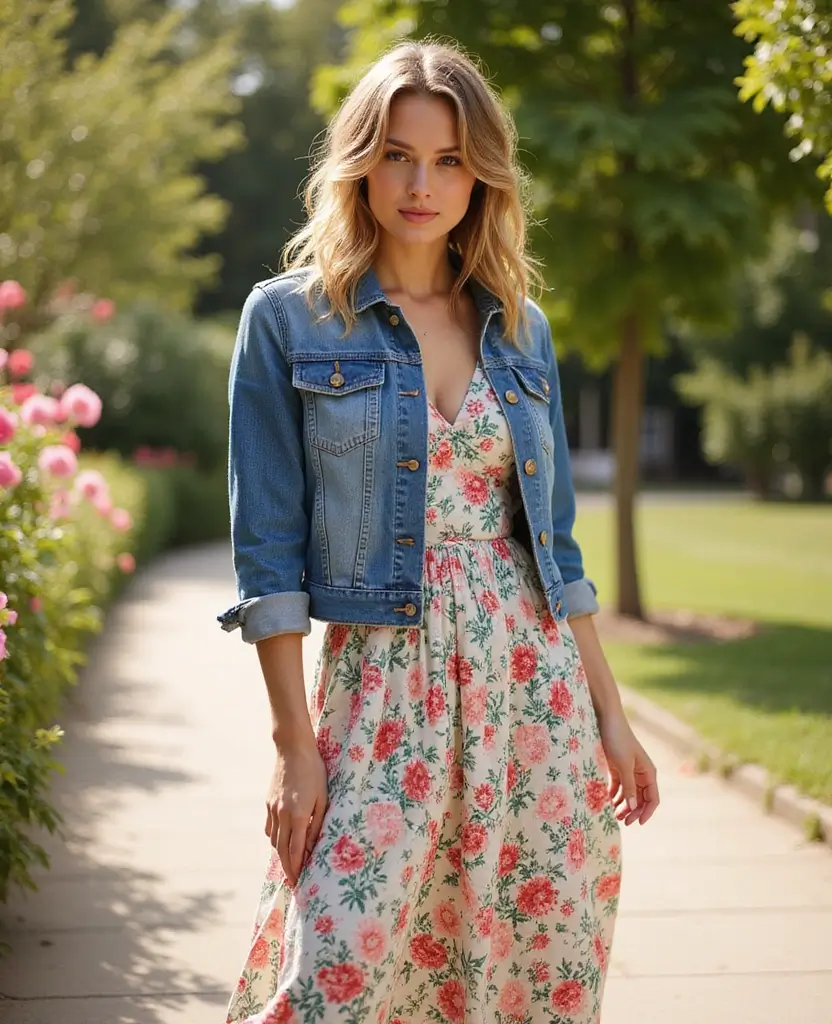 22 Work Outfit Ideas for Women Who Mean Business - 5. Denim Jacket and Maxi Dress